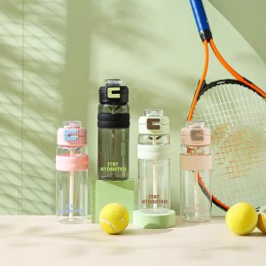 BPA Free Plastic Tritan Transparent Sports Water Bottle with Straw